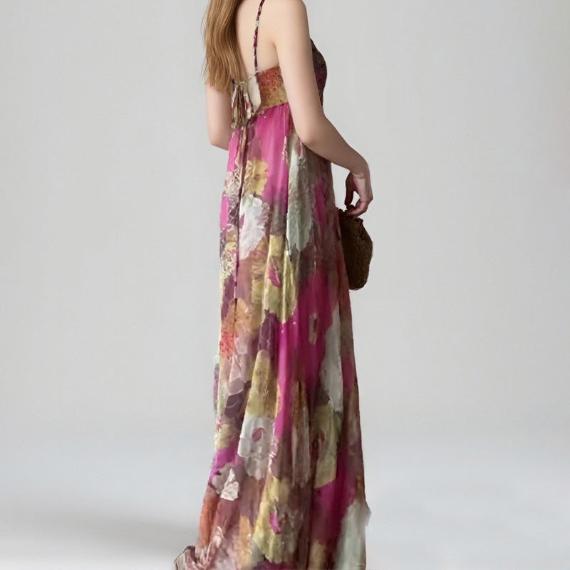 Cross-border 2025 Summer Amazon New European and American Fashion Printed Suspender Sexy Bandeau Long Dress