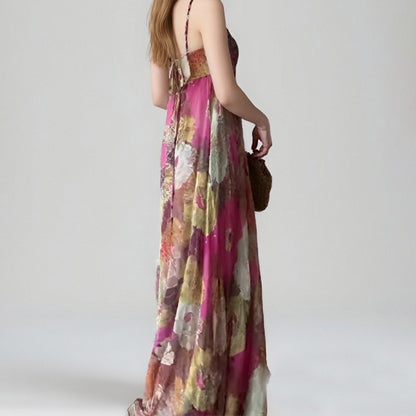 Cross-border 2025 Summer Amazon New European and American Fashion Printed Suspender Sexy Bandeau Long Dress