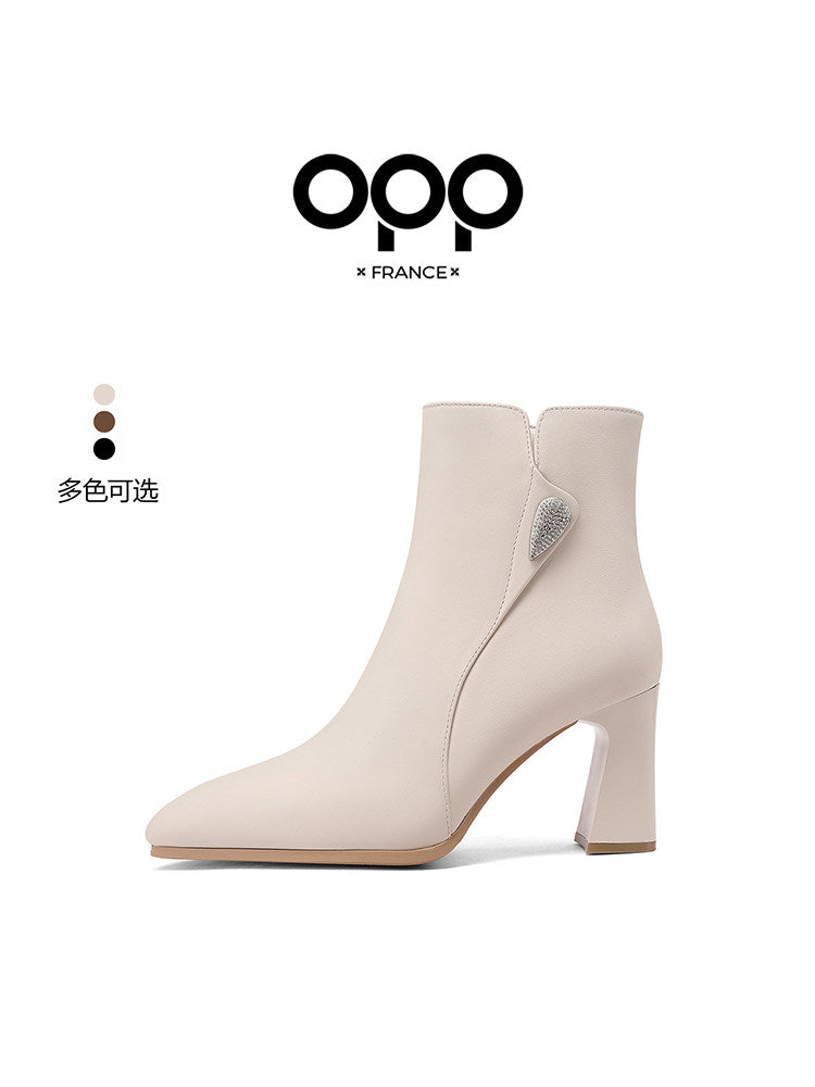 OPP low-heeled single boots women's new genuine leather booties for the fall of 2025, cowhide shoes, flat black Martin boots