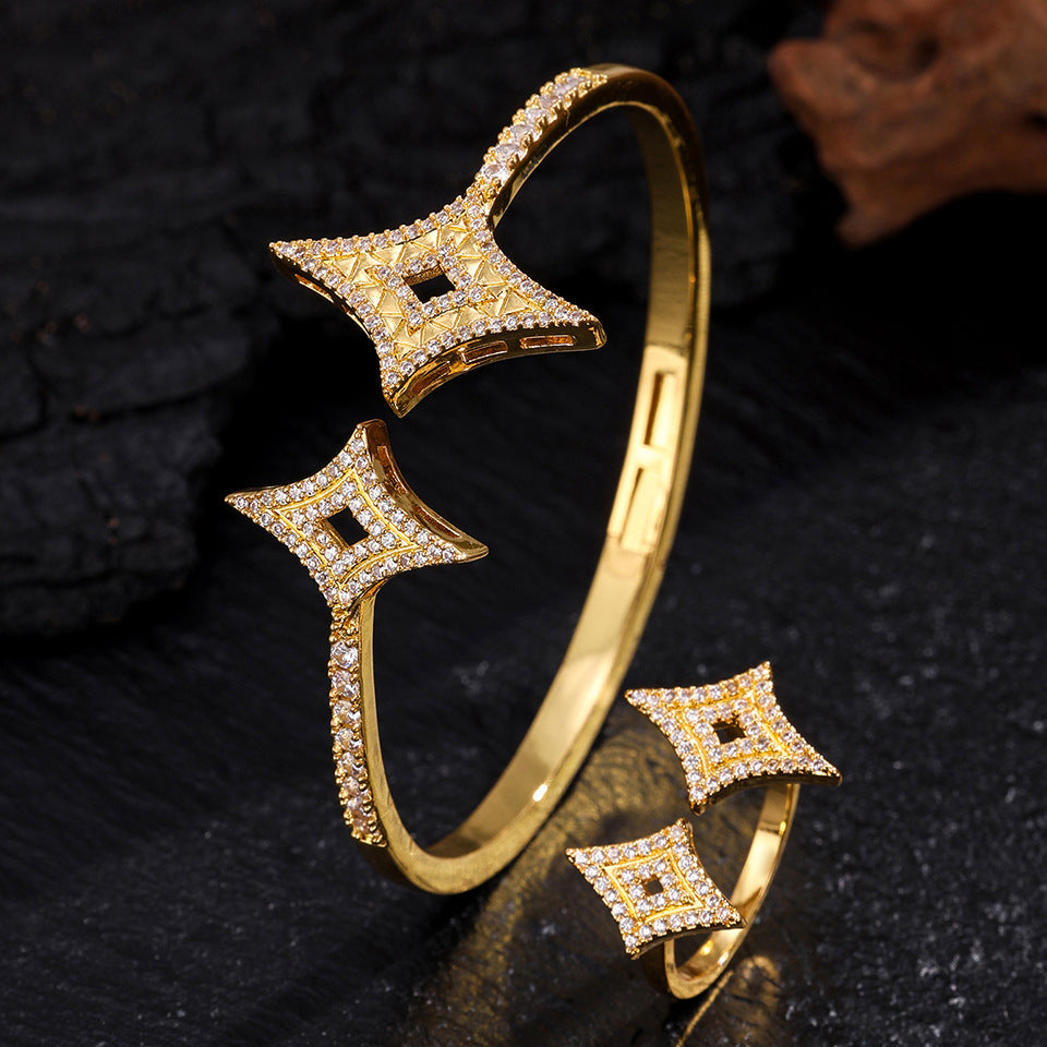RAKOL Four-pointed star copper zircon bracelet light luxury luxury shines with a sense of luxury and sparkle ornaments with openwork full of diamonds Starburst star set