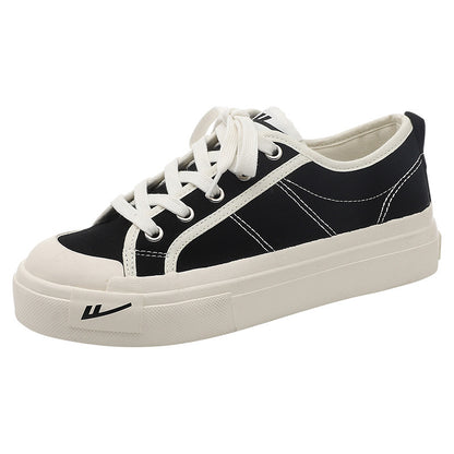 Pullback low-top solid color canvas shoes, Korean version student unisex couple shoes, fashionable, breathable, comfortable, and versatile platform shoes
