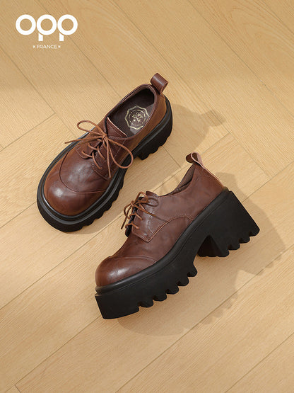 OPP leather loafers women's single shoes 2025 spring and autumn new explosive platform British style small leather shoes women's black shoes