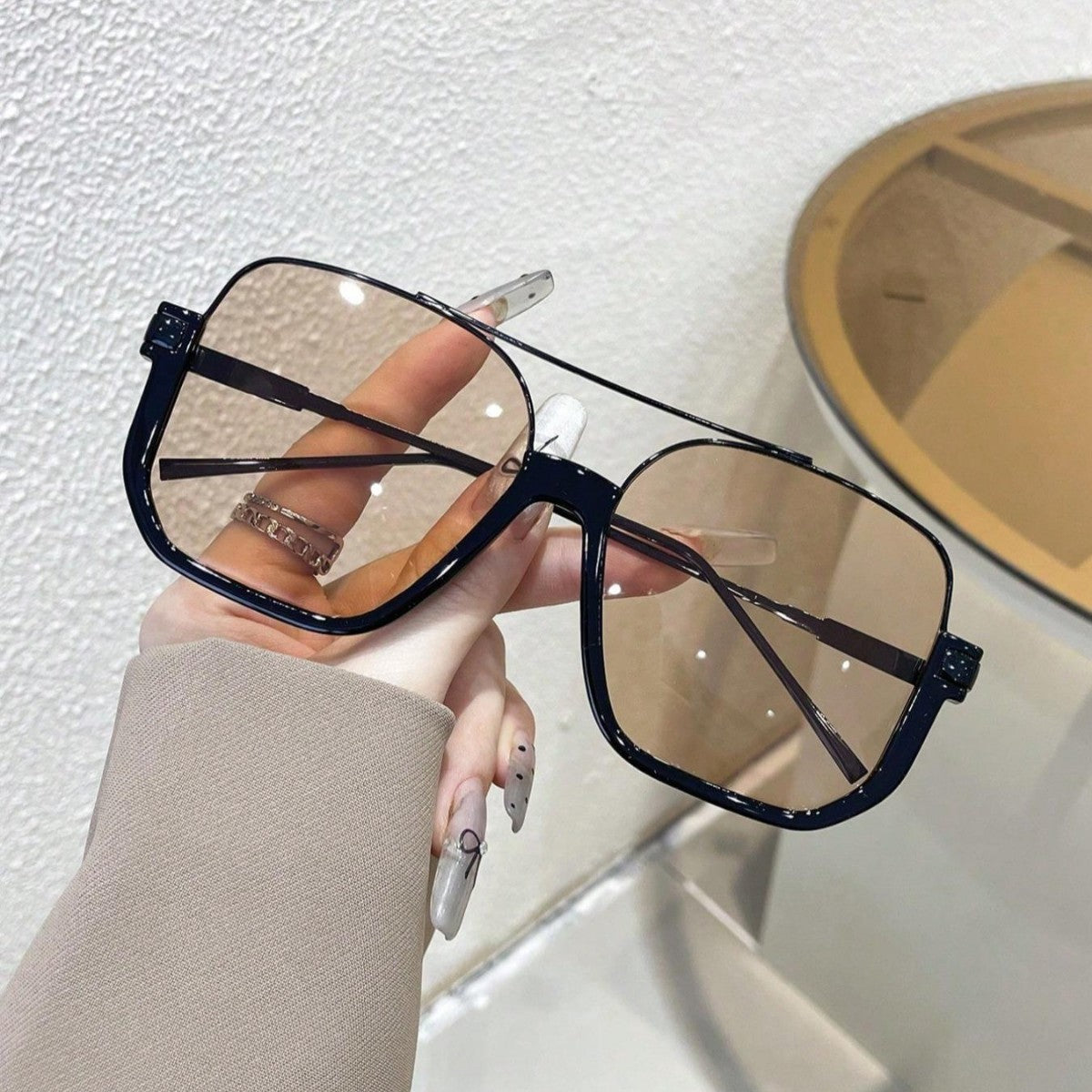 Vintage dual-beam sunglasses with a premium feel, European and American fashion pilot sunglasses, personalized sunglasses, UV protection
