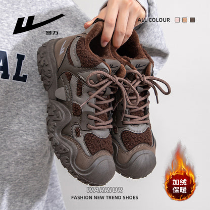 Huili high-top fashion trend fleece women's shoes lace-up thick sole comfortable two cotton shoes women's retro versatile warm shoes