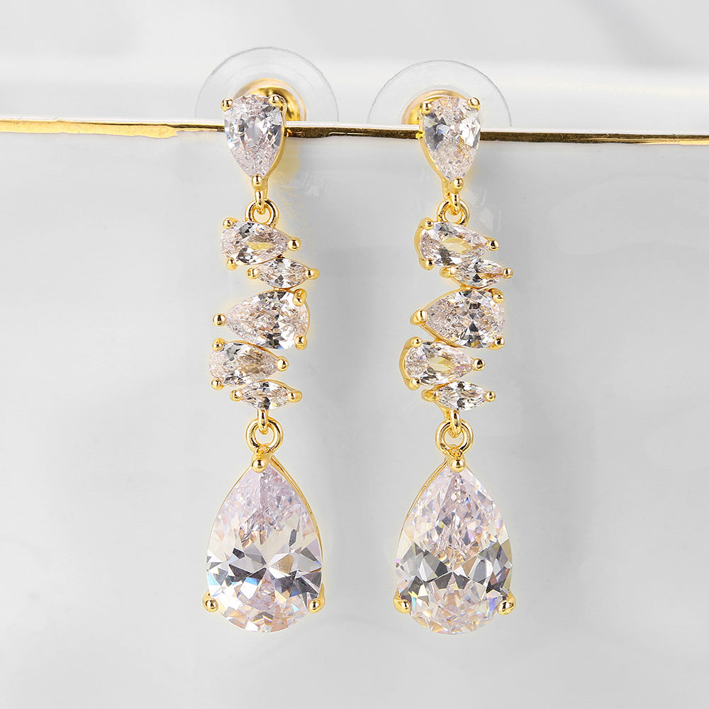 RAKOL European and American classic elegant teardrop earrings with AAA zircon long stud earrings, bridal earrings, evening accessories