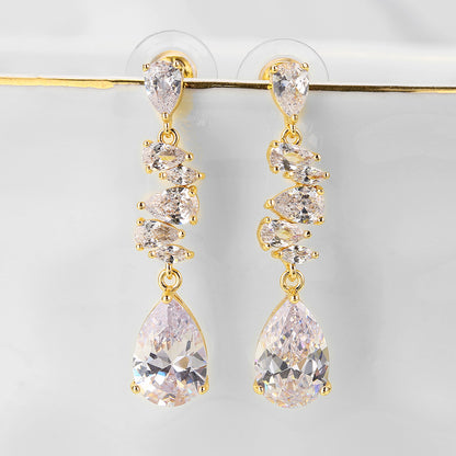 RAKOL European and American classic elegant teardrop earrings with AAA zircon long stud earrings, bridal earrings, evening accessories
