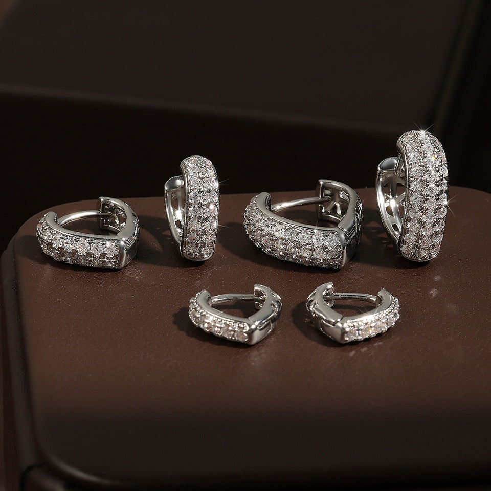 European and American popular stainless steel gold-plated multi-row diamond zircon earrings temperament light luxury style girls' earrings jewelry wholesale