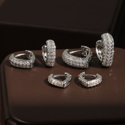 European and American popular stainless steel gold-plated multi-row diamond zircon earrings temperament light luxury style girls' earrings jewelry wholesale