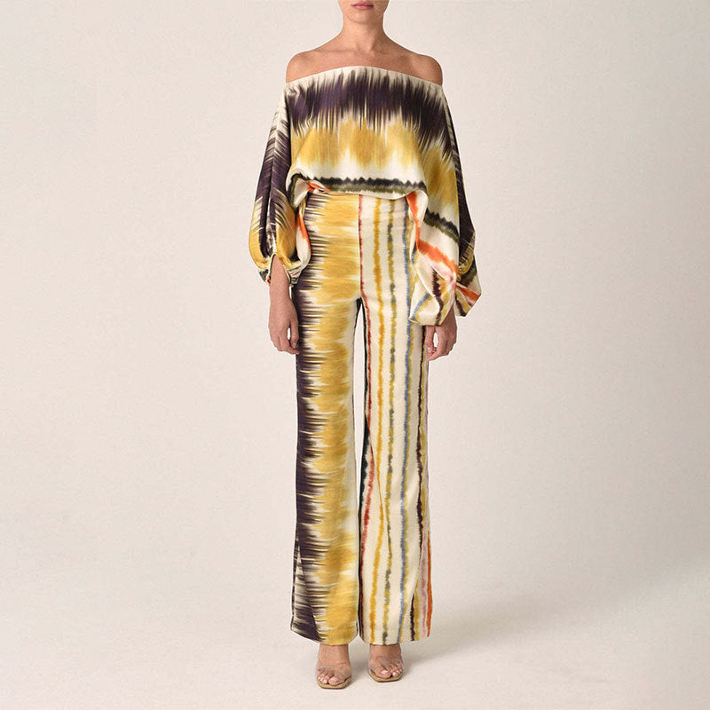 Amazon 2025 New European and American Clothing Loose Bat Sleeve Top Women's Wide-leg Pants Fashion Suit Women's Two-Piece Suit