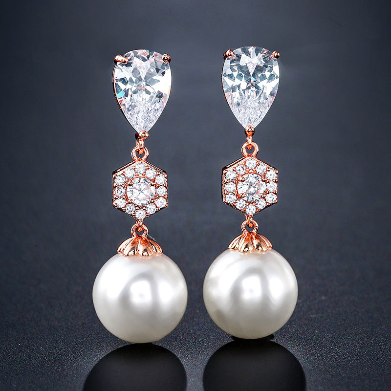 Best-selling foreign trade pearl stud earrings, zircon earrings, light luxury high-end accessories, niche designs, wedding bridesmaids