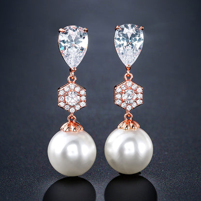 Best-selling foreign trade pearl stud earrings, zircon earrings, light luxury high-end accessories, niche designs, wedding bridesmaids