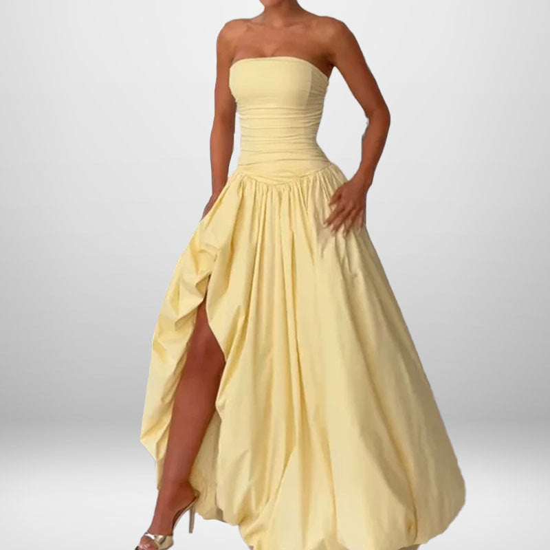 Amazon fashion new solid color temperament sexy waist slim slim pleated puffy skirt bandeau dress