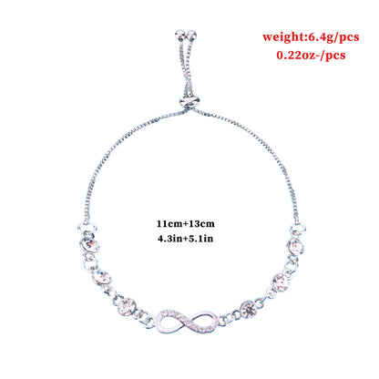 European and American cross-border jewelry new diamond-encrusted 8 figure infinite bracelet women's transparent rhinestone beads adjustable hand ornament