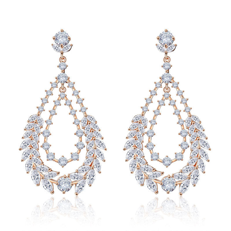 RAKOL European and American fashion classic exaggerated large earrings for women, exquisite versatile slightly inlaid zircon bridal earrings