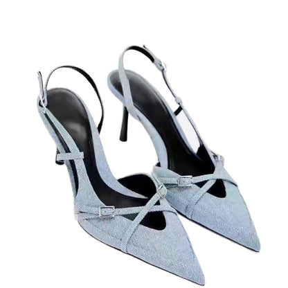 ZA2025 verão nova fivela preta com sandálias pontiagudas para mulheres estilo britânico slotted fivela salto alto para mulheres