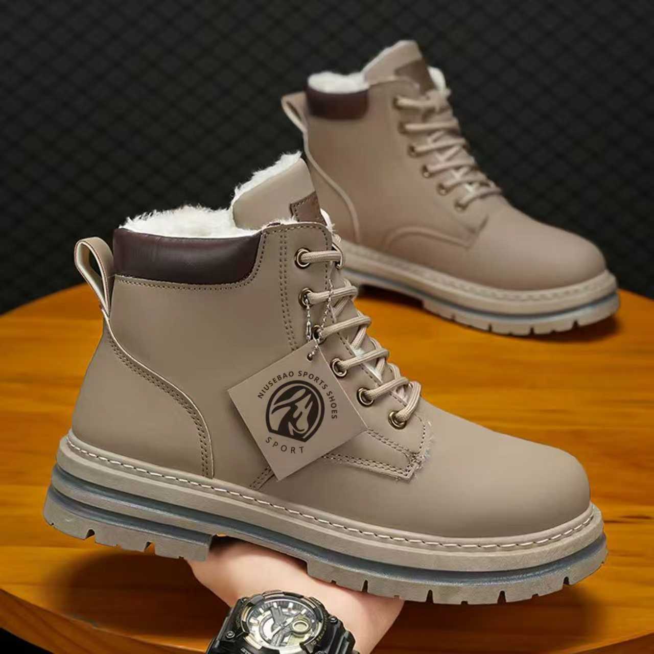 Men's Martin boots fall 2025 new fleece thickened outdoor cargo shoes British style retro rhubarb boots men's shoes