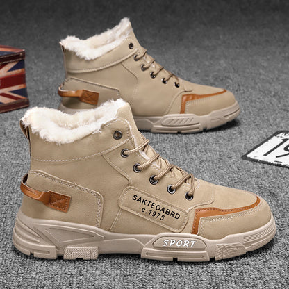 2021 men's winter fleece-lined thickened snow boots, high-top Martin boots, waterproof and non-slip men's cotton shoes, warm boots