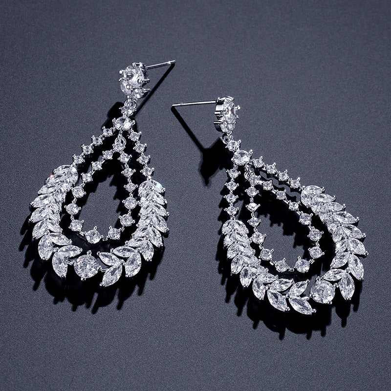 RAKOL European and American fashion classic exaggerated large earrings for women, exquisite versatile slightly inlaid zircon bridal earrings