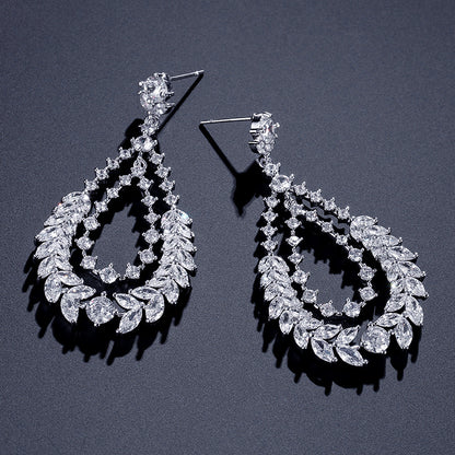 RAKOL European and American fashion classic exaggerated large earrings for women, exquisite versatile slightly inlaid zircon bridal earrings