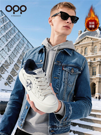 OPP cotton shoes winter 2026 new fleece warm and versatile white shoes outdoor leisure sports versatile board shoes for men