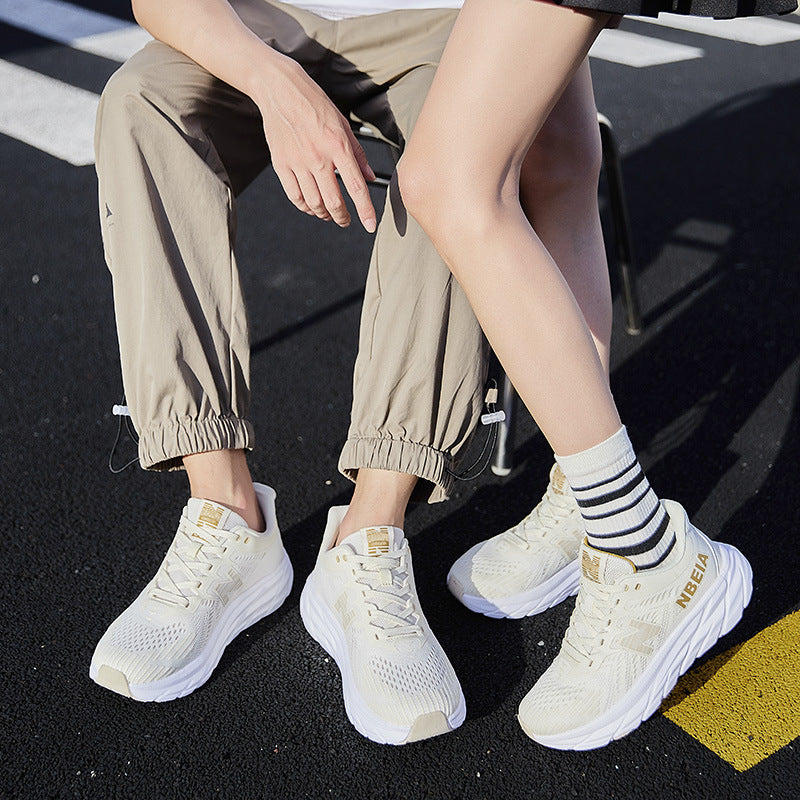 Primavera e outono New Balance Cool Run Thick Sole Soft Sole Sneakers Malha Casual verão Respirável Casal Sapatos Brancos Running Shoes