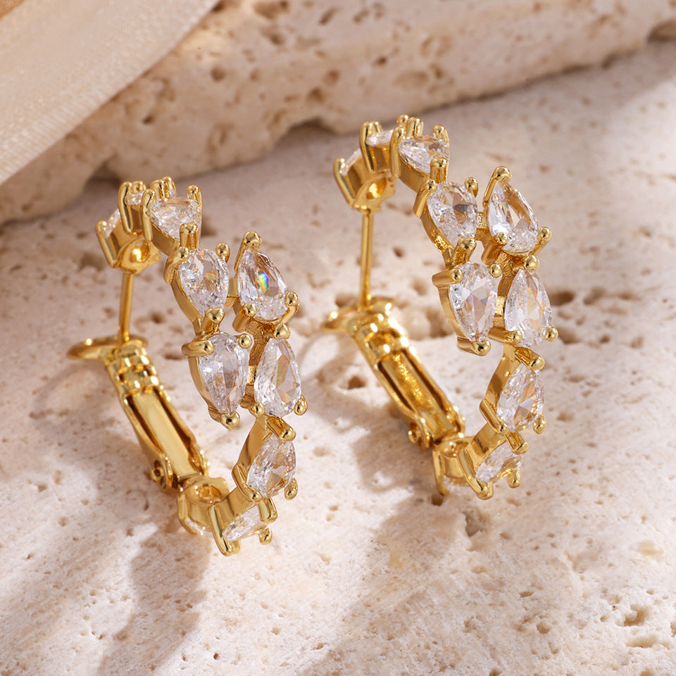 Light luxury mares-eye zircon round loop earrings, high-end full-diamond geometric earrings, cross-border bestseller, versatile diamond-studded earrings for women