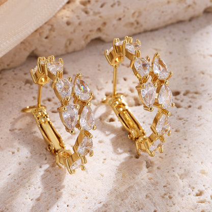 Light luxury mares-eye zircon round loop earrings, high-end full-diamond geometric earrings, cross-border bestseller, versatile diamond-studded earrings for women