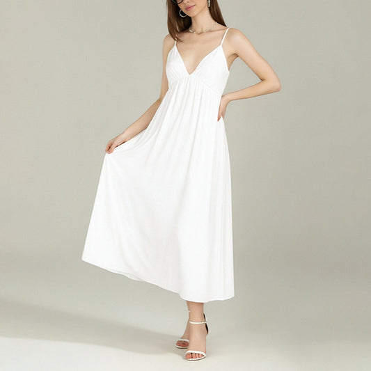 2026 spring new European and American clothing new temperament V-neck backless sundress large swing bandeau dress