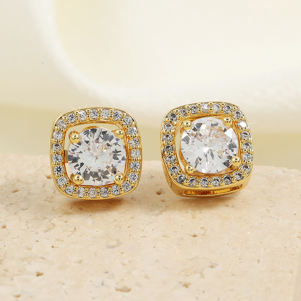 RAKOL European and American cross-border square high-quality zircon fashion commuter earrings for women, light luxury, niche, and indifferent style in stock