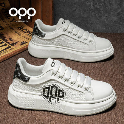 OPP men's shoes spring thick-soled versatile, light luxury high-end casual white shoes, leather sports low-top trendy board shoes