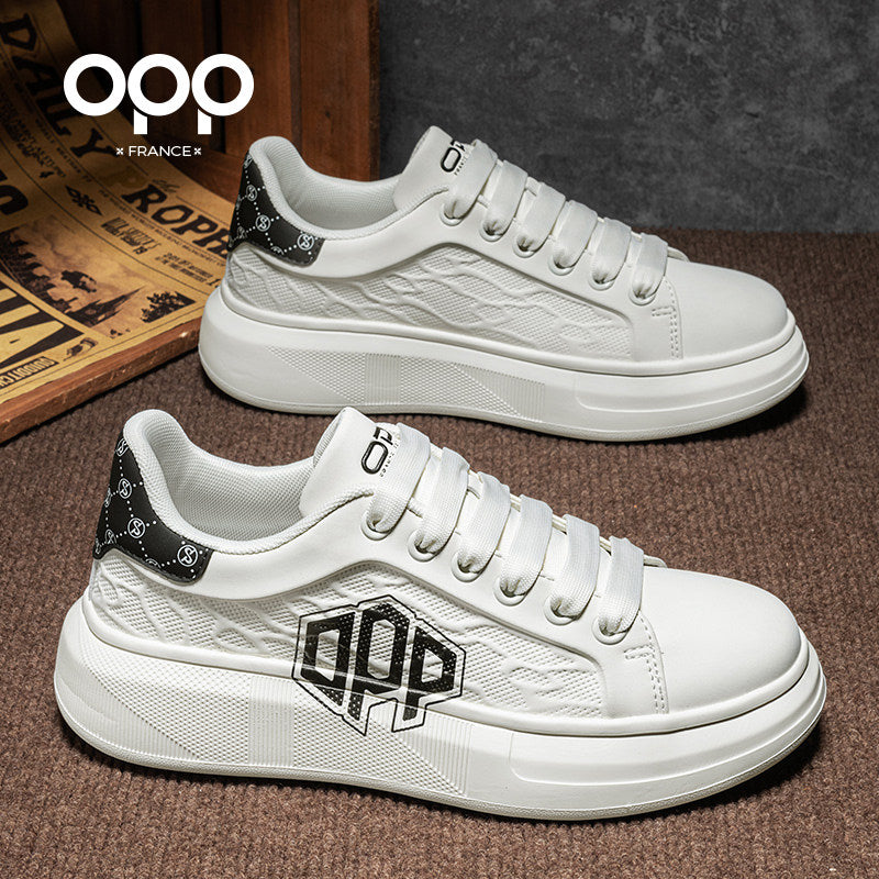 OPP men's shoes spring thick-soled versatile, light luxury high-end casual white shoes, leather sports low-top trendy board shoes