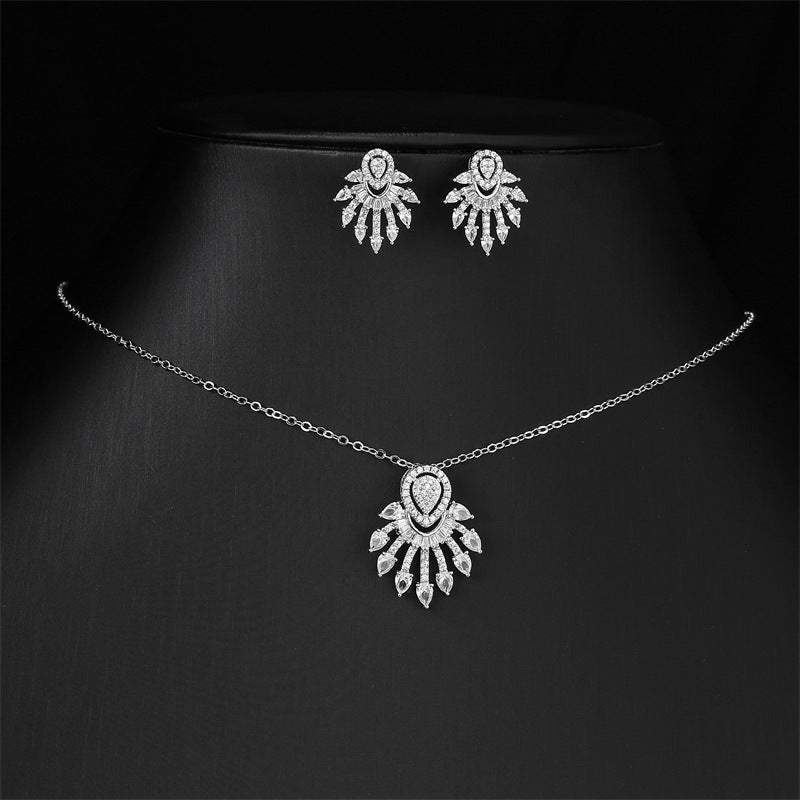 RAKOL new European and American fashionable tassel dazzling teardrop shape-shaped stud earrings necklace collarbone chain two-piece set