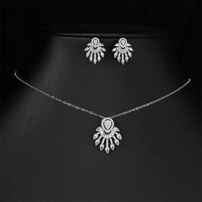 RAKOL new European and American fashionable tassel dazzling teardrop shape-shaped stud earrings necklace collarbone chain two-piece set