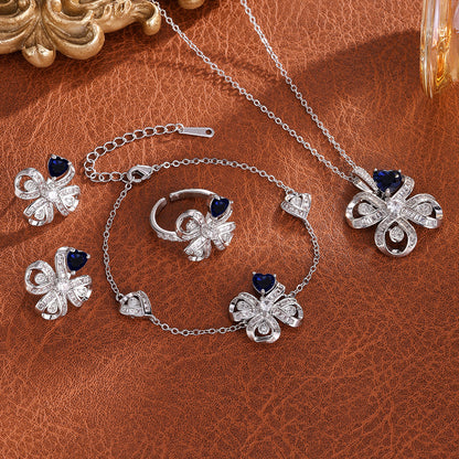 The new Baojiayong blooming flower bracelet plated with 18K gold floral blue diamond-set simple and sophisticated fashion women's set