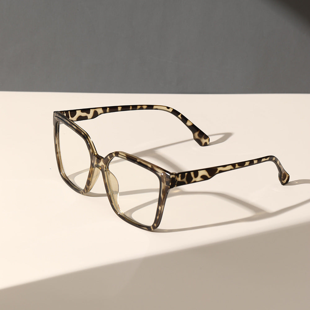 Large frame retro flat mirror, female face, small glasses, full frame, irregular lens, transparent frame, male tide anti-blue light