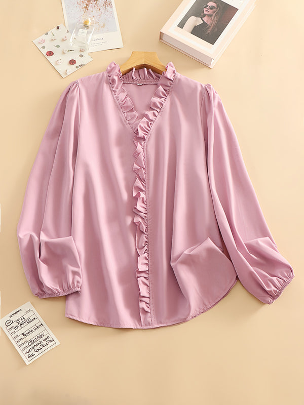 Cross-border foreign trade European and American women's clothing plus-size spring, summer, autumn, winter ruffle shirts for women's shirts are loose and chic