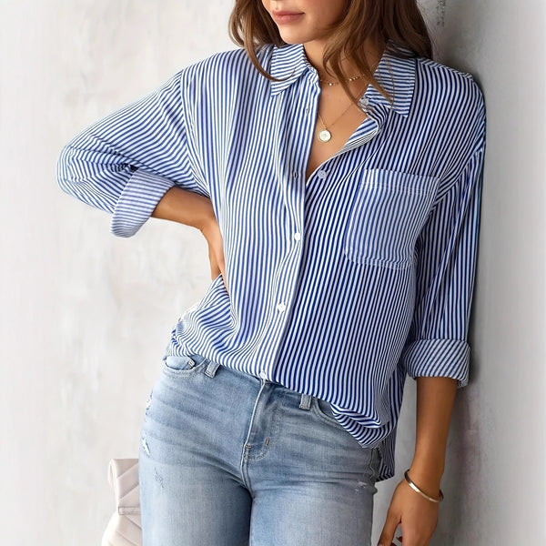 European and American Fall 2023 Amazon Striped Cardigan Top Loose Long Sleeve Shirt Women's Striped Long Sleeve Shirt
