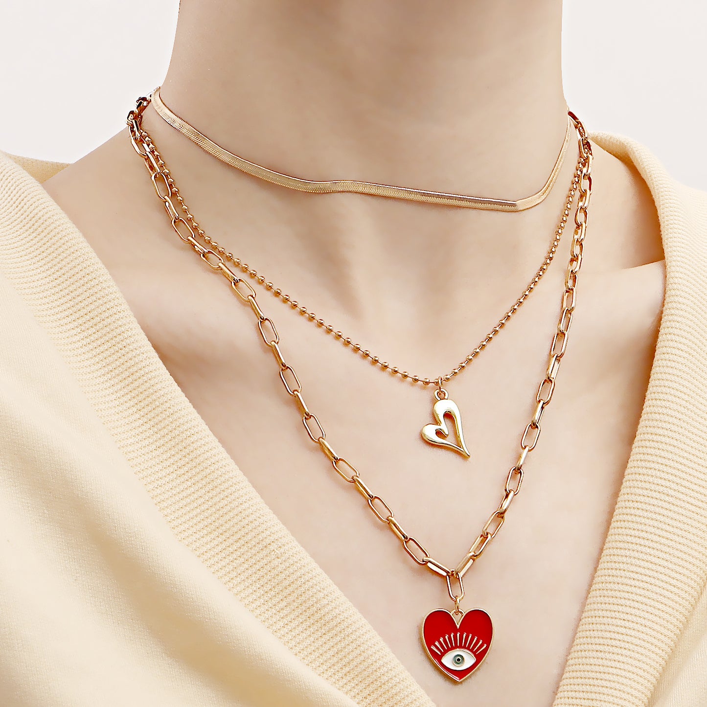 European and American cross-border jewelry Retro Devil's Eye Love Necklace Female Multi-layer Personality Geometric Eye Necklace Spot