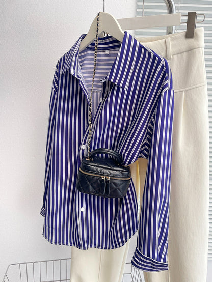 Best-selling Amazon export European and American women's clothing, striped top, loose casual long-sleeve plus-size shirt with stripes