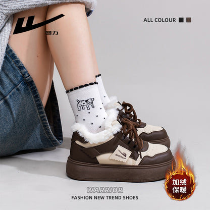 Pullback new color-blocked fleece platform shoes, winter warm shoes, fashionable Khmer cotton shoes, commuting versatile women's shoes