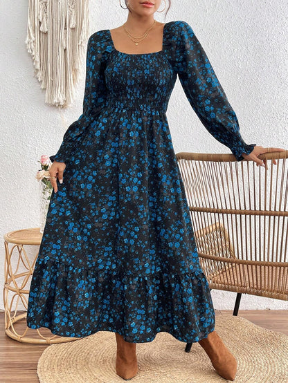Spot 024 European and American foreign trade new AliExpress Amazon temu fashion print boat neck long sleeve dress