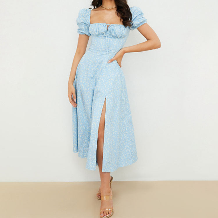 2026 Amazon New European and American Foreign Trade Women's French Floral Skirt Lady's Slit Swing Slip Dress Women