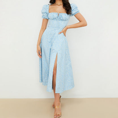 2026 Amazon New European and American Foreign Trade Women's French Floral Skirt Lady's Slit Swing Slip Dress Women