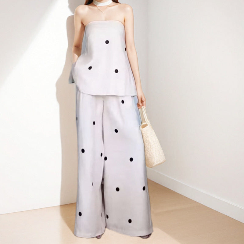 2025 Amazon's new European and beautiful clothing design polka dot bandeau top casual women's fashion spring women's suit