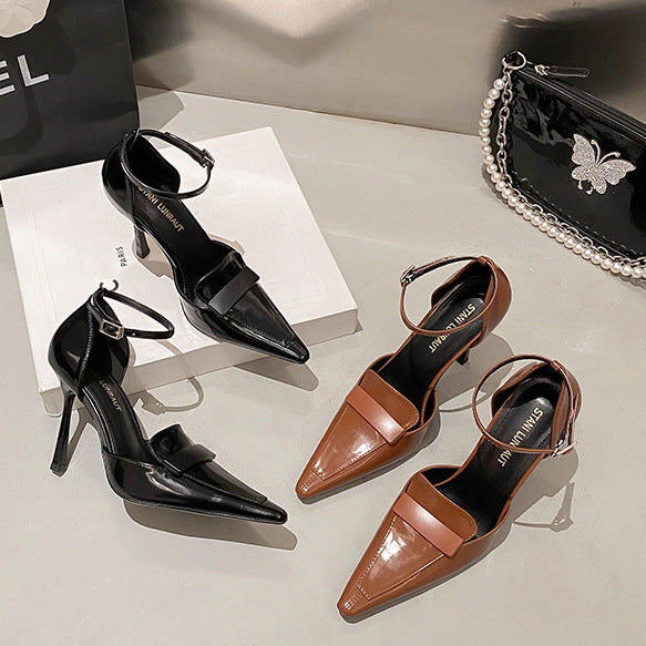WO2026 Autumn New Versatile Hollow High Heels Women's Stiletto Brown Temperament Style Toe Sexy and Comfortable Shoes