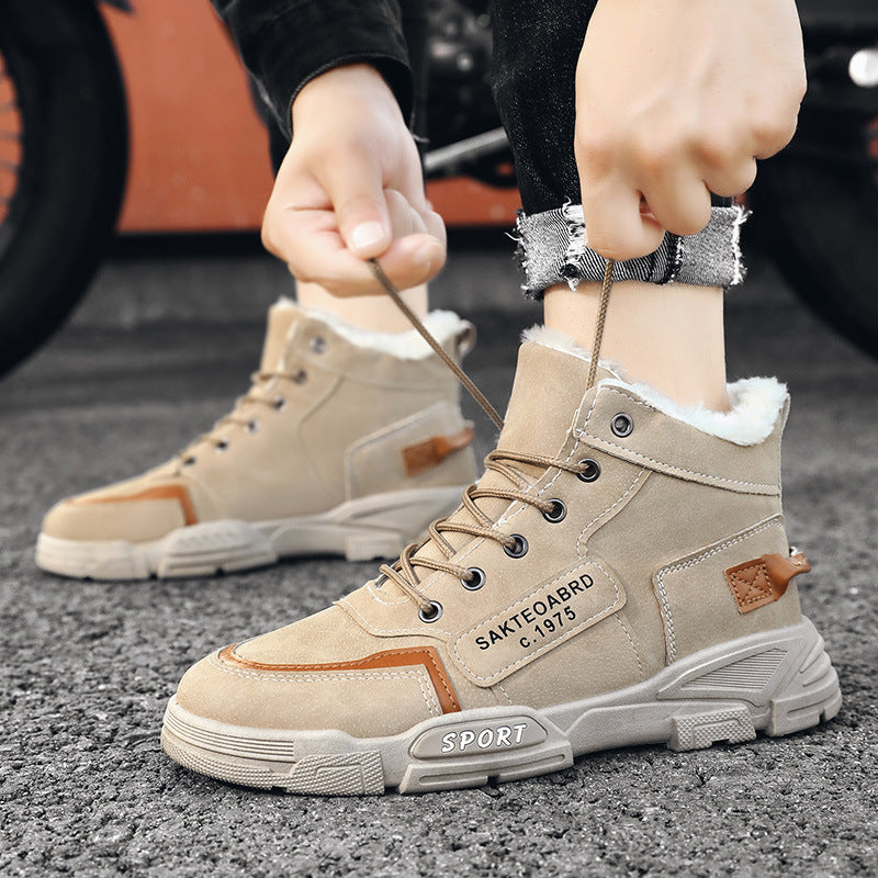 Fleece-lined thickened snow boots for men, winter cotton shoes, outdoor waterproof, non-slip, warm Martin boots, Korean version cross-border in-stock