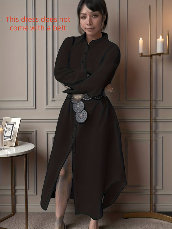 2026 European and American Cross-border Fashion Casual Solid Color Long Shirt, Autumn and Winter, Four-Season Long Sleeve Extra Large Size Japanese and Korean Casual Style