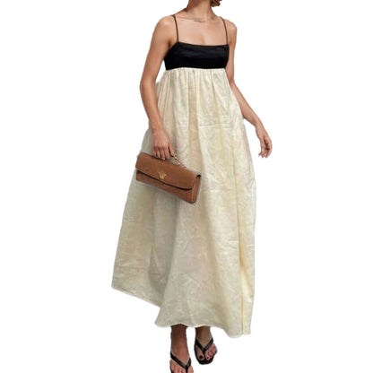 2026 New Amazon European and American Spring Temperament Elegant Fashion Casual Contrast Slip Dress Resort Long Dress