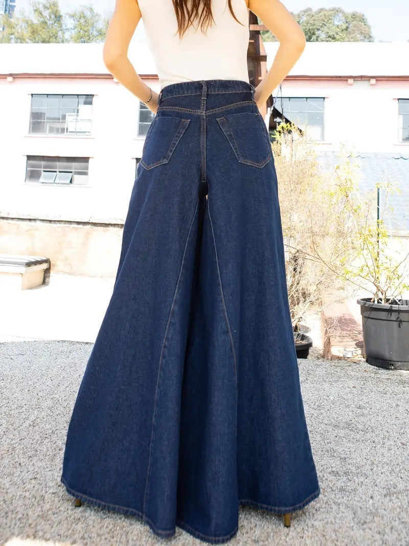 Standard women's elegant and simple wide-leg jeans stretch jeans washed denim 2025 new JEANS