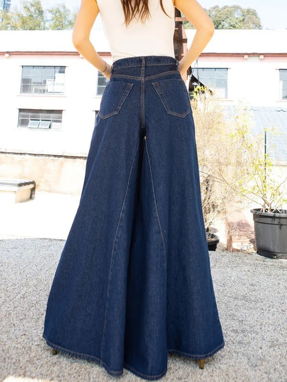 Standard women's elegant and simple wide-leg jeans stretch jeans washed denim 2025 new JEANS